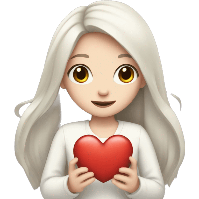 Pale girl with long black hair holding heart in her hands  emoji