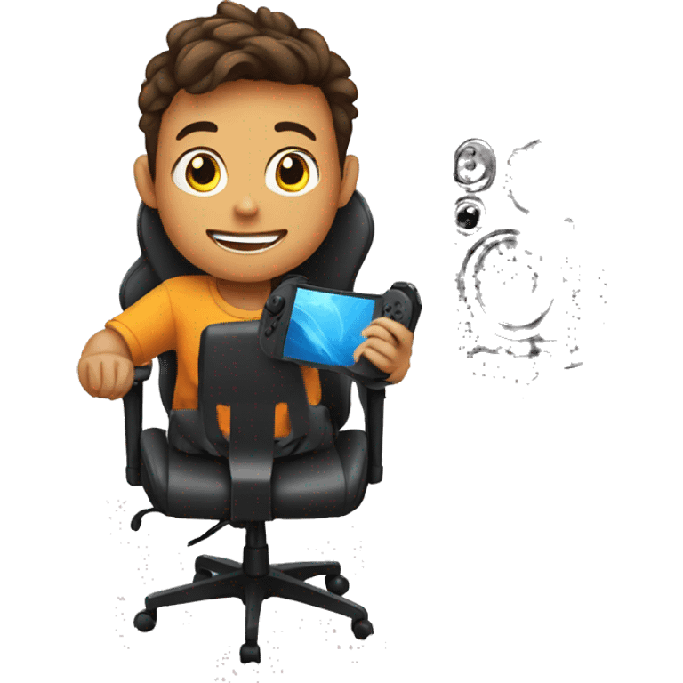 Boy sitting on gaming chair and making youtube video emoji