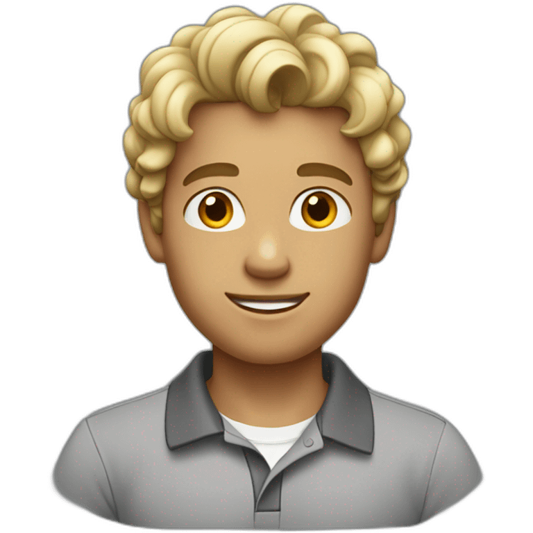 young man with blonde brown curls wearing a gray polo shirt emoji