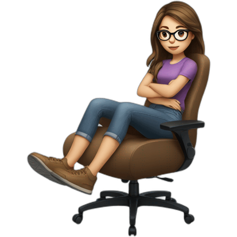 girl with brown hair sitting on a gaming chair, glasses, light skin emoji