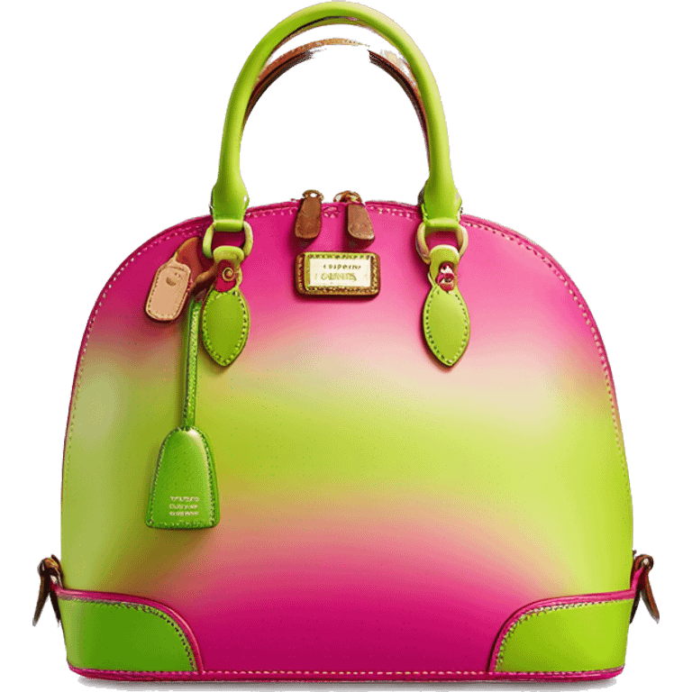 Realistic lime green to hot pink ombre dooney and bourke domed satchel purse.  emoji