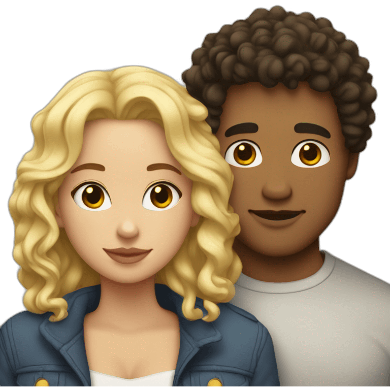 Light skin man with dark curly hair hugging a blonde curvy woman emoji