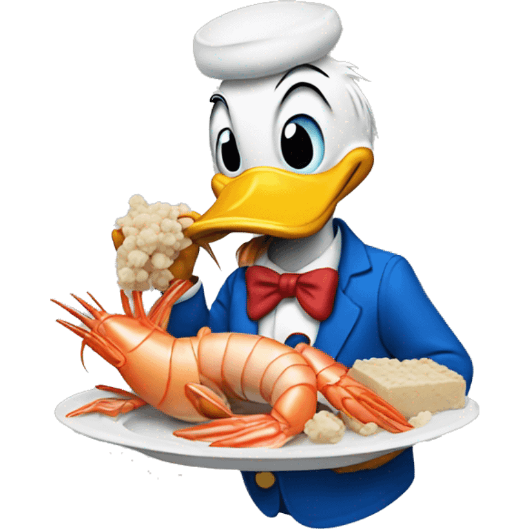 Donald Duck eating shrimp emoji