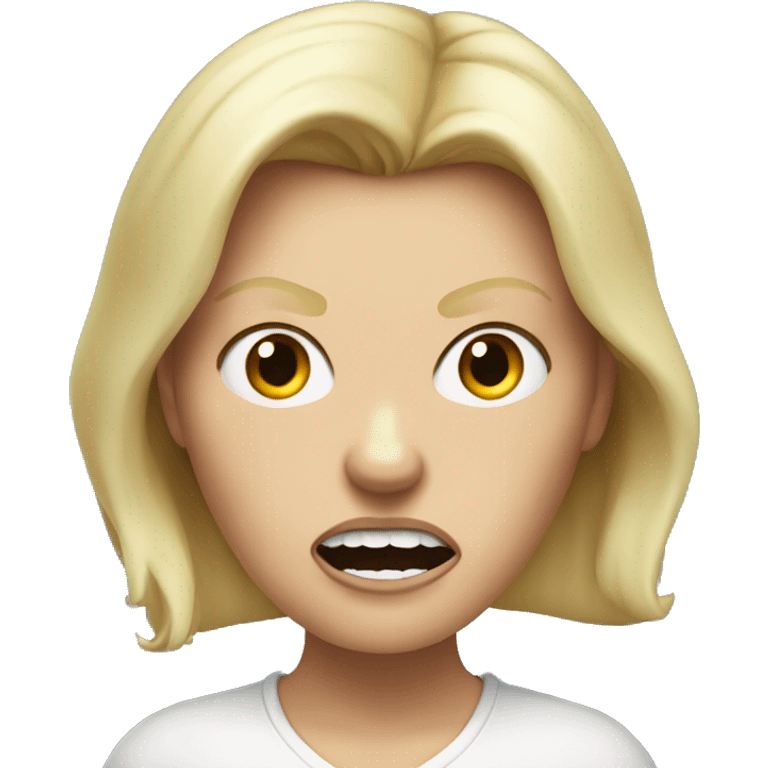 angry white woman with blonde hair, mad, showing teeth emoji