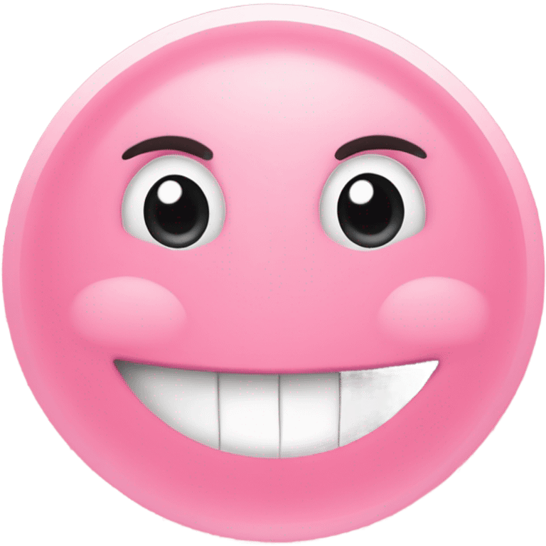 pink circle emoji, flushed cheeks, looking up with a cheeky, embarrassed expression and smile, long eyelashes emoji