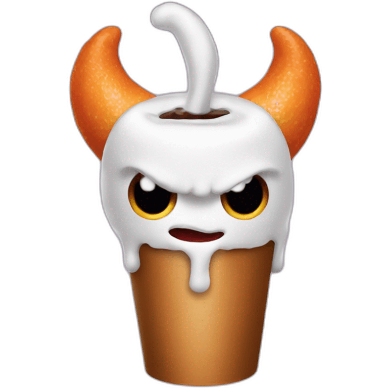 a demon holding a dunkin donuts coffee cup emoji