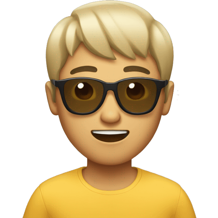 A asian guy wearing sun-glass, having brown bowl cut hair, singing someting emoji