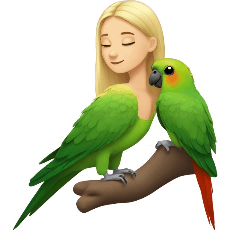 Green cheeked conure napping with blonde girl emoji