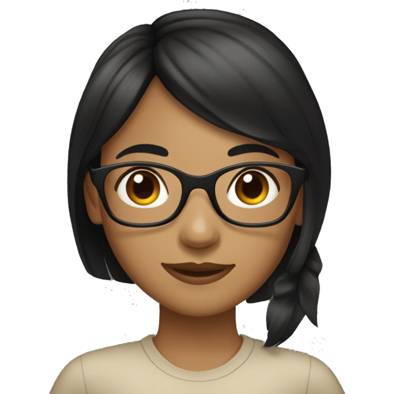 tan skin girl. black hair with bangs, ponytail hairstyle. wearing glasses.  emoji