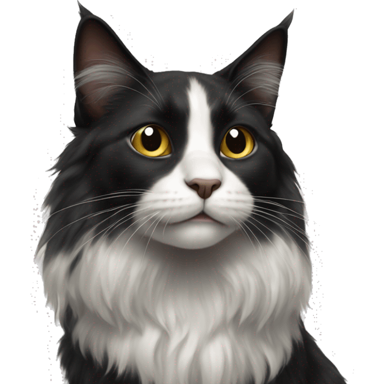 black cat domestic long-haired with half white mouth emoji