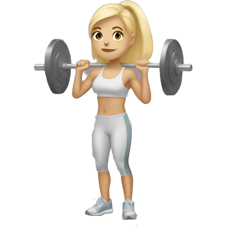 Blonde girl doing squats with barbell emoji