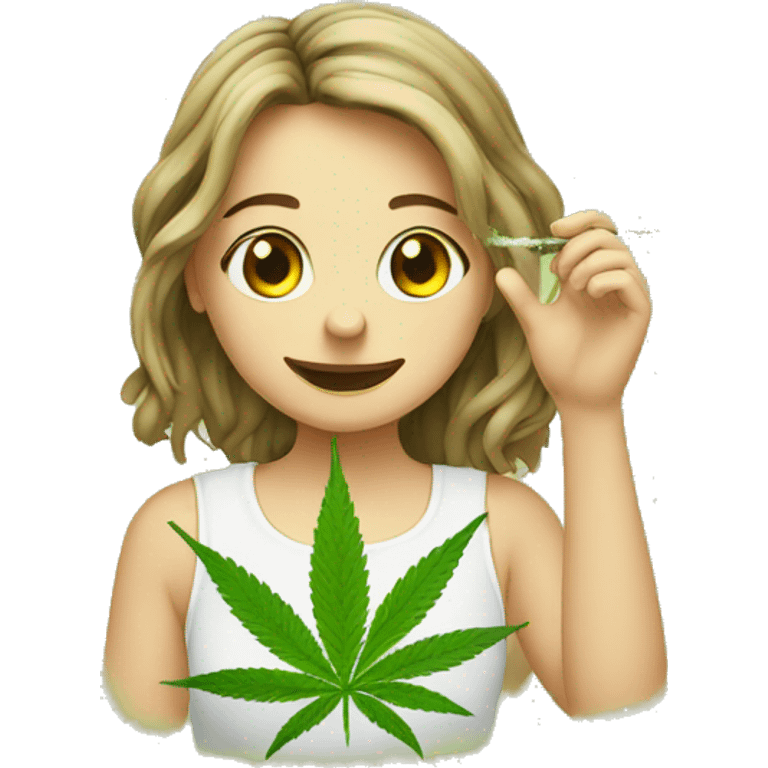 Girl smocking marijuana and saying hello emoji