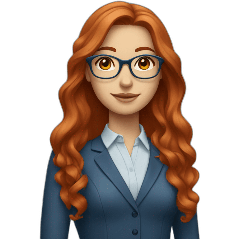 White-girl-with-long-hair-red-head-eyes-brown-wearing-glasses-blouse-formal-blue emoji