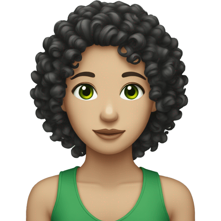 curly hair, black hair, white skin, green eyes emoji