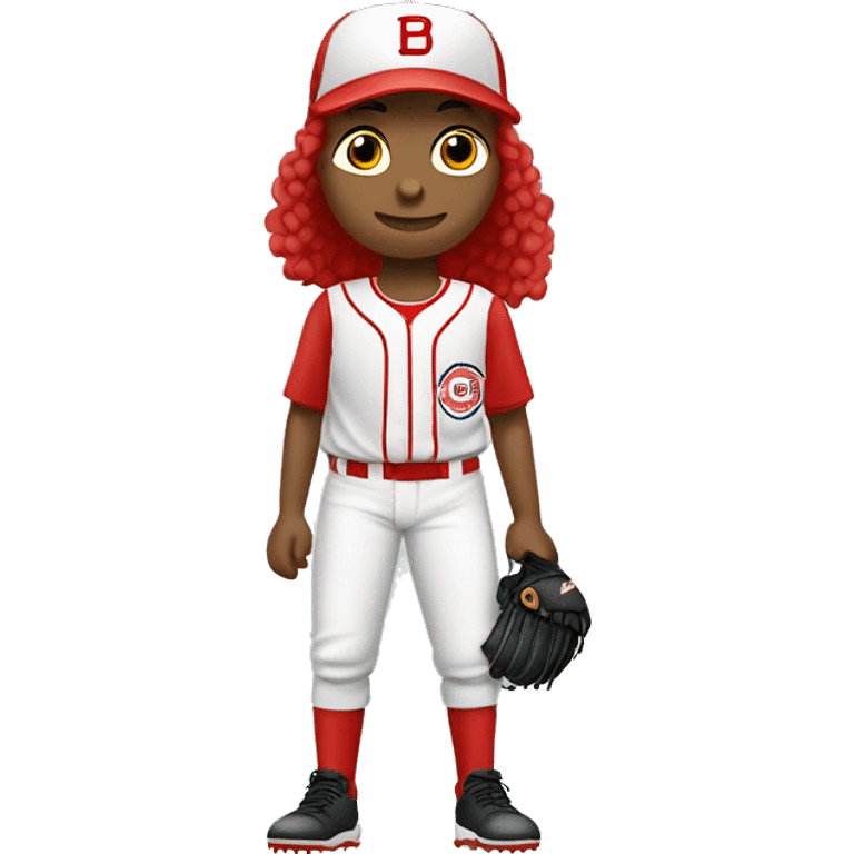 Crea una persona con color de cabello pelirrojo y que esté entrenando béisbol emoji