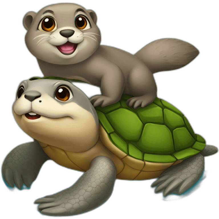 Une loutre sur une tortue emoji