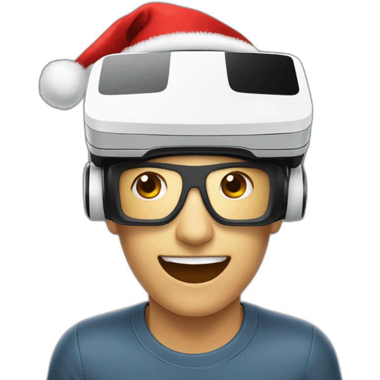 vr headset wearing christmas hat emoji