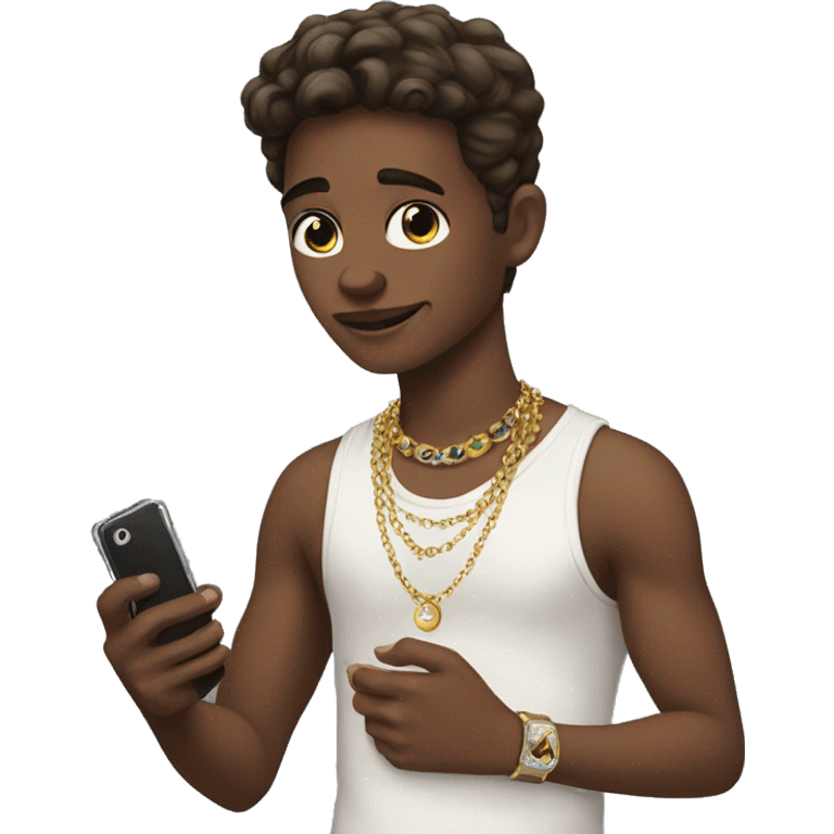 boy with phone and jewelry same but brunette emoji