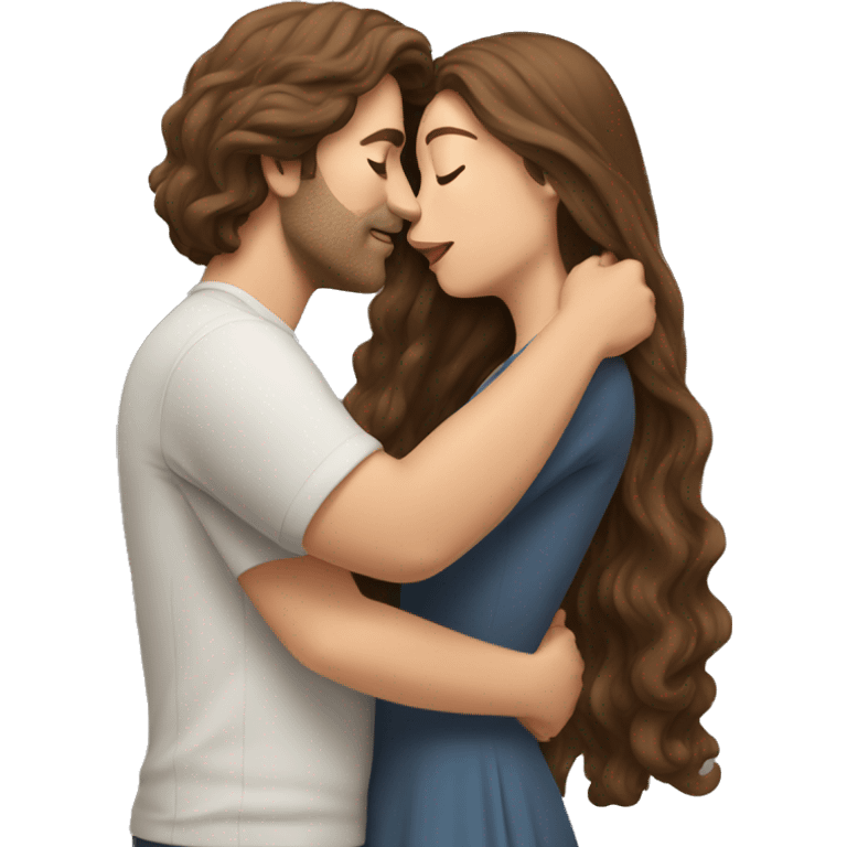 Brown haired man kissing woman with long brown hair  emoji