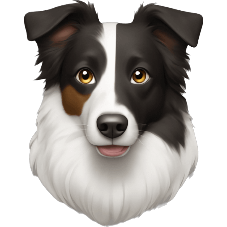 Savoy shepherd mix border collie, black white and brown (half face is white) emoji