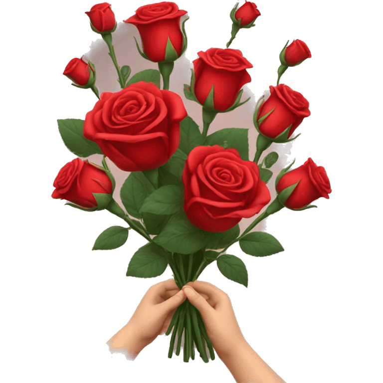 Red roses bouquet with givig hand  emoji