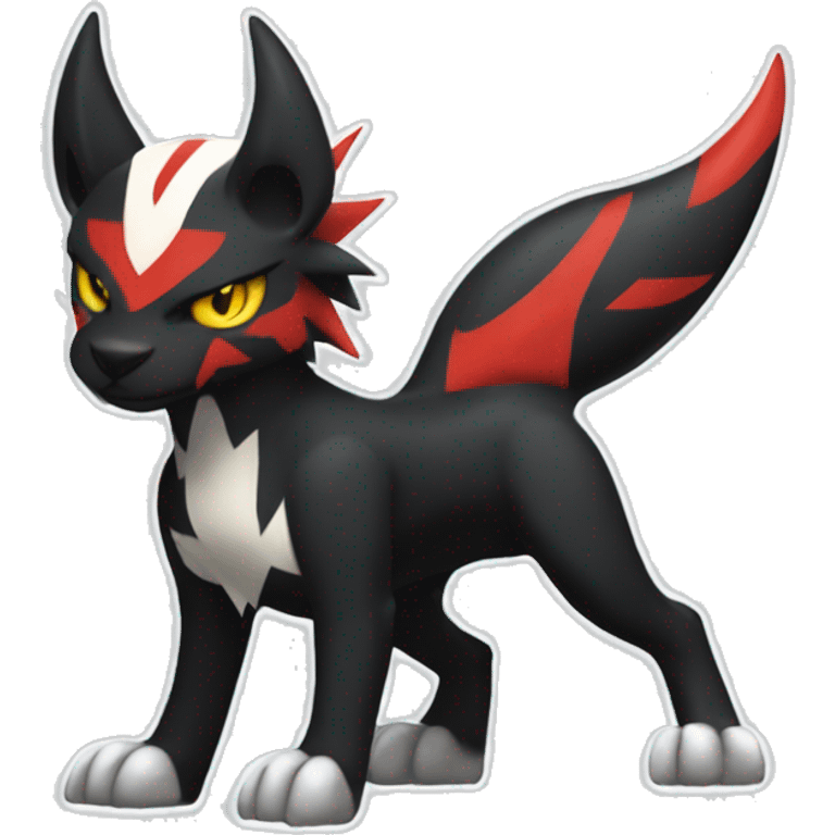 Black Cool Edgy Litten-Houndoom-Luxray Fakémon Digimon with Red and white Edgy markings, full body, outlined emoji