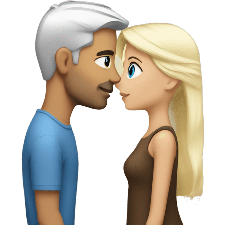 Blue eyed blonde man kissing a brown eyed girl with silver hair  emoji