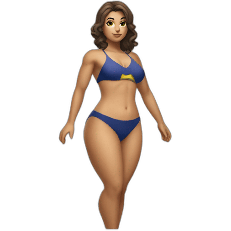 Slim-thicc Caucasian woman bikini superhero pose (beach body) lower body emoji