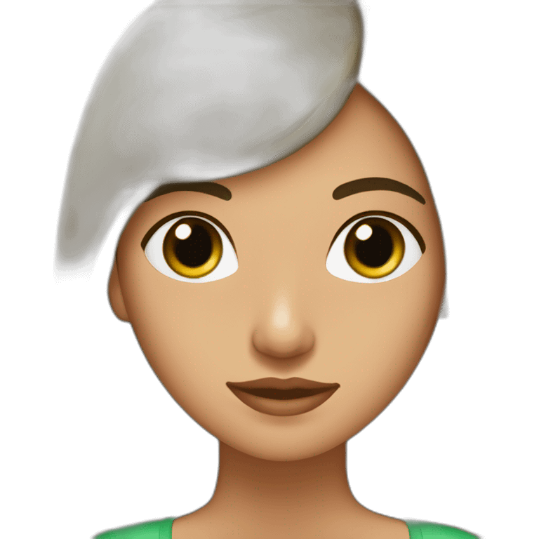 Linda chica con cabello largo castaño, liso y raya en medio, con ojos verdes emoji