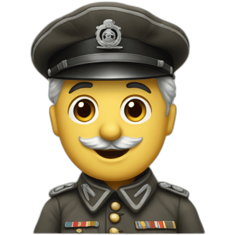 Charlie Chaplin in a German WWII uniform with one arm in the air at 45° emoji