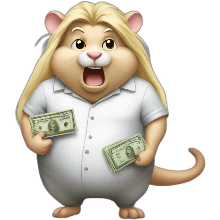 Angry fat Rat standing up with long blond hair holding money emoji