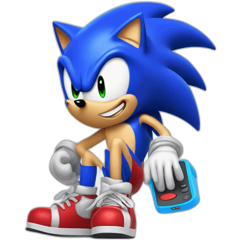 Sonic blue with red shoes and talking to a phone  emoji