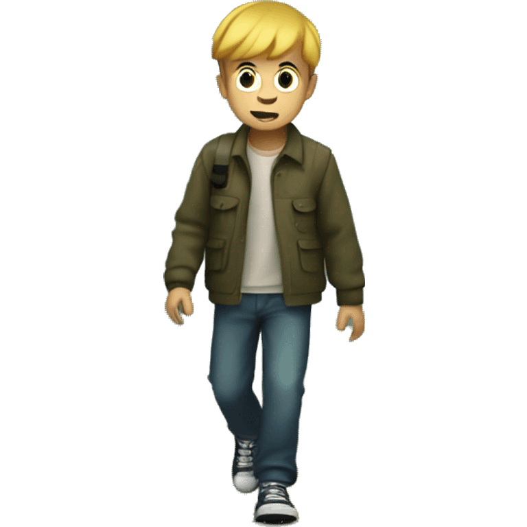 boy walking in a scary forest emoji