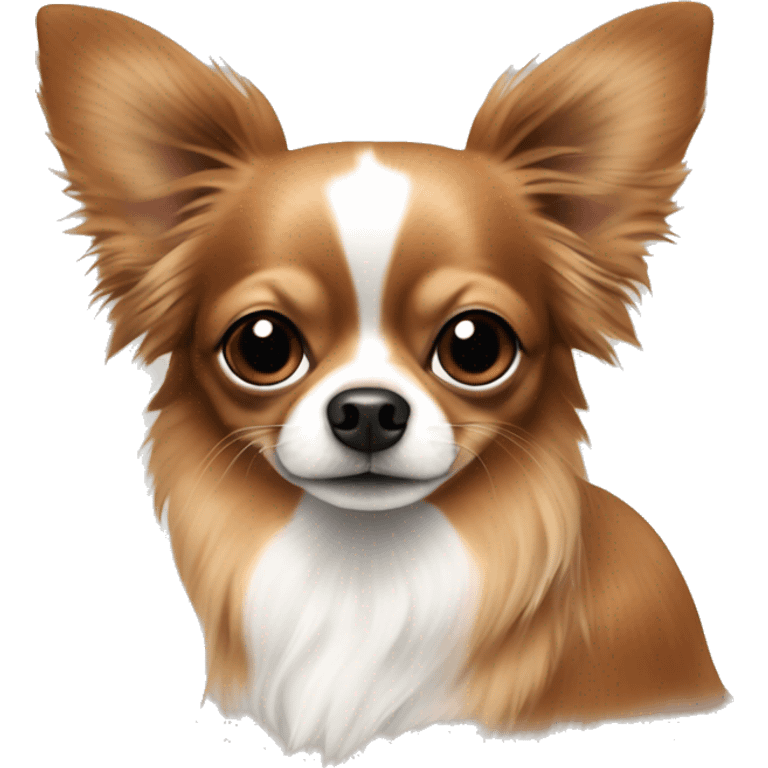 brownish red long hair chihuahua with a black snout and white patches emoji