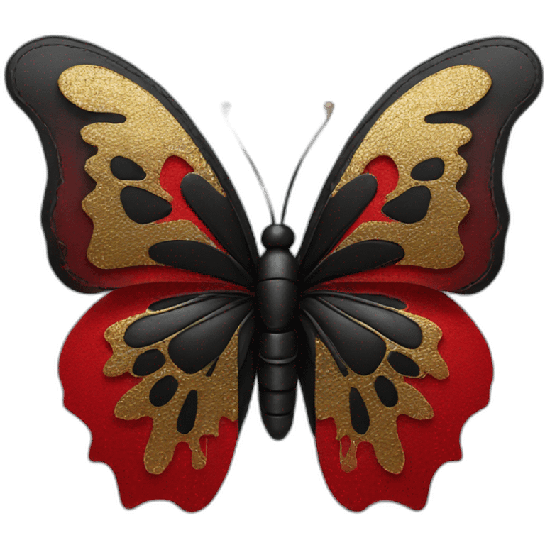 black leather butterfly with red lace overlay and gold body emoji