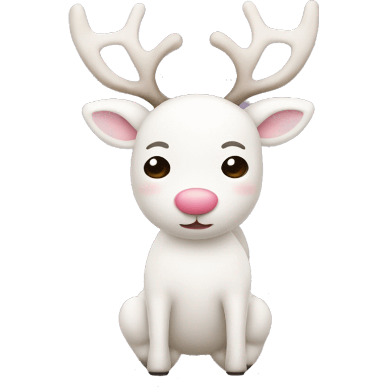 tiny fully body white reindeer with a pale pink Rudolph nose emoji