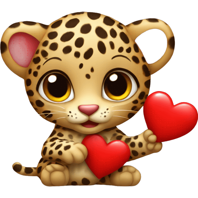 Baby leopard holding a red heart  emoji