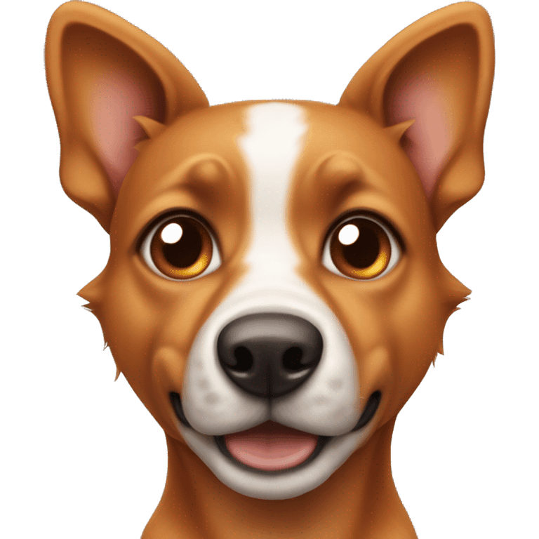 Orange brown Street dog with big pointy ears that’s stand up big black eyes and a white nose but only at the front the rest is brown emoji