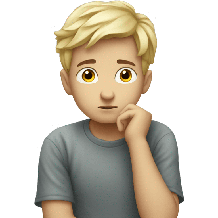 White thoughtful boy in contemplation emoji