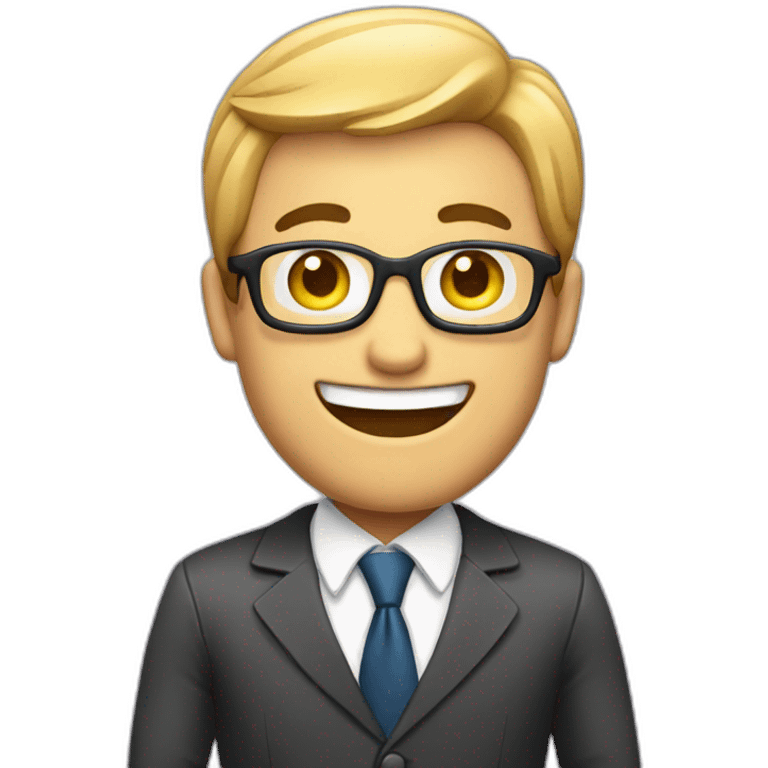 a business man holding a smartphone being happy emoji