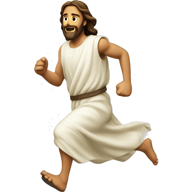 Jesus running quickly, determined, with a large stride emoji