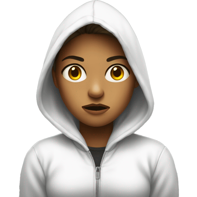 girl in white hoodie indoors angry emoji