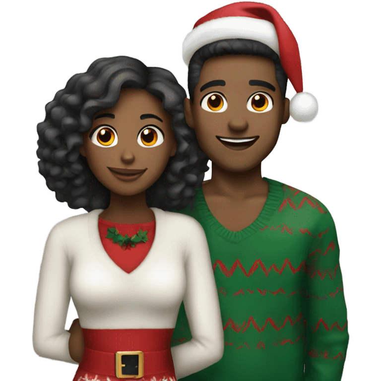 Christmas couple black girl Hispanic male emoji