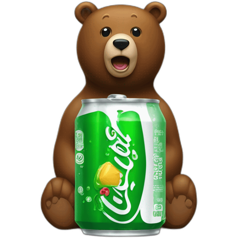 green soda can with a brown bear on emoji