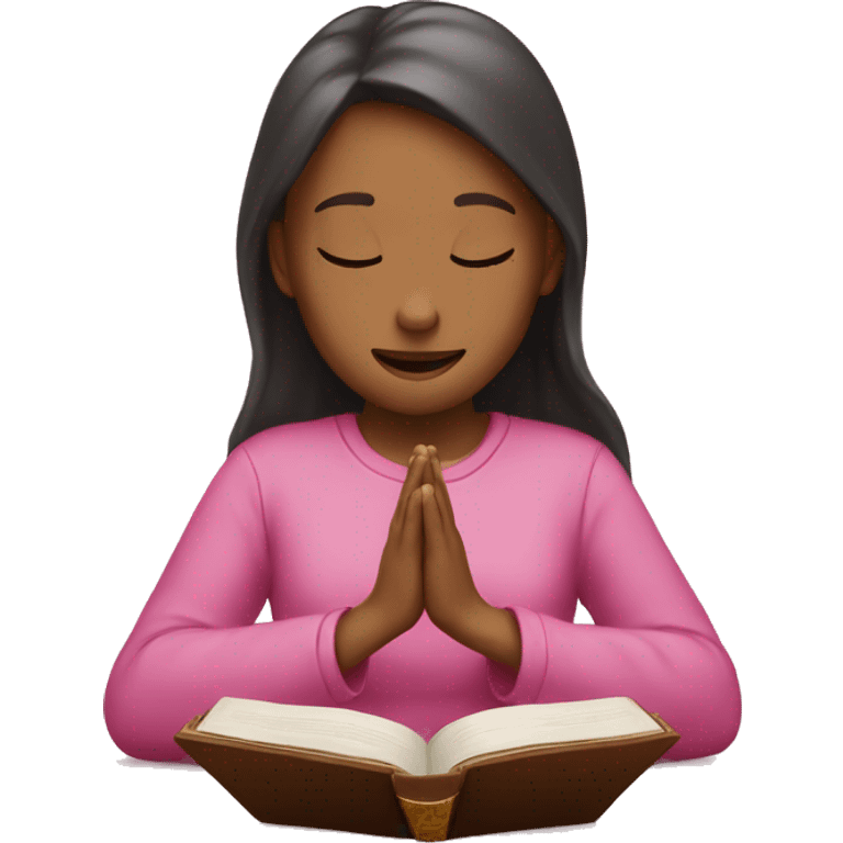 Girl with bible praying to God pink emoji