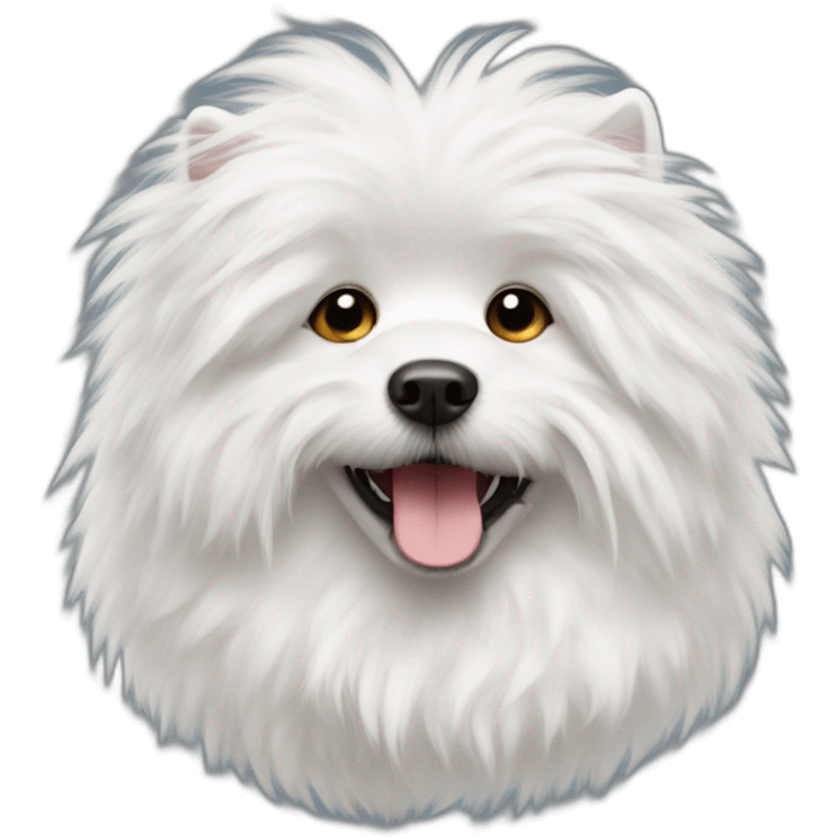 White fluffy dog with a bug emoji