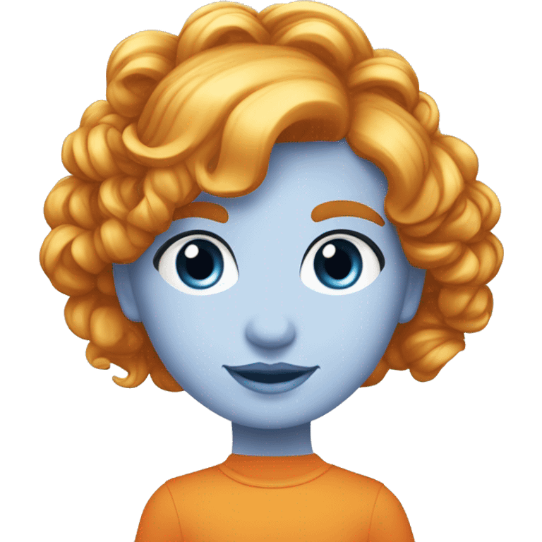 Niña de 6 años con el pelo rubio largo un poquito rizado, no mucho, y una diadema. Ojos azules, y babi de rayas de color naranja  emoji