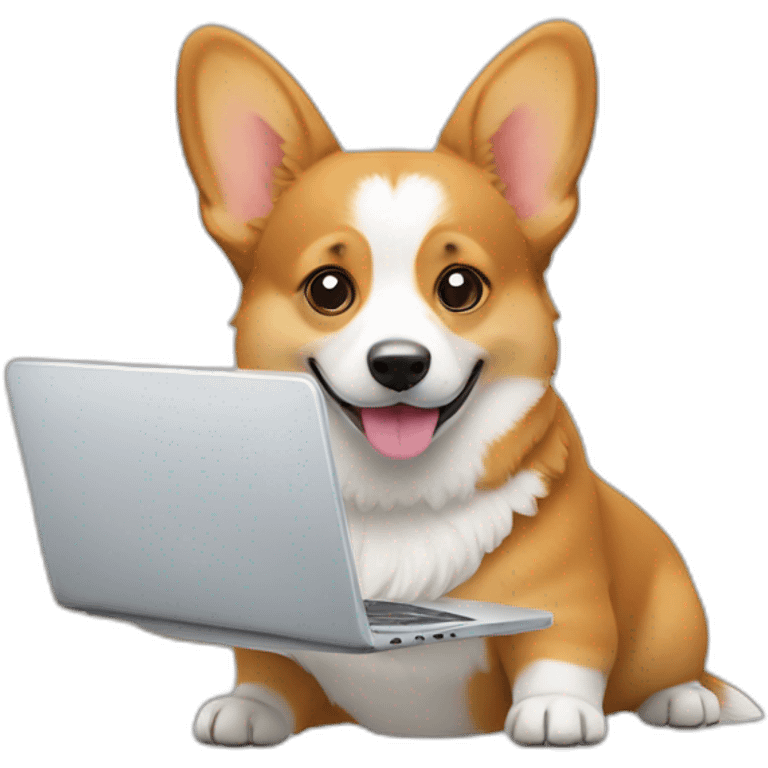 corgi dog working on laptop emoji