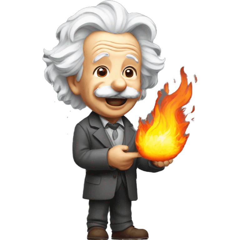 happy albert einstein holding fire in his hand emoji