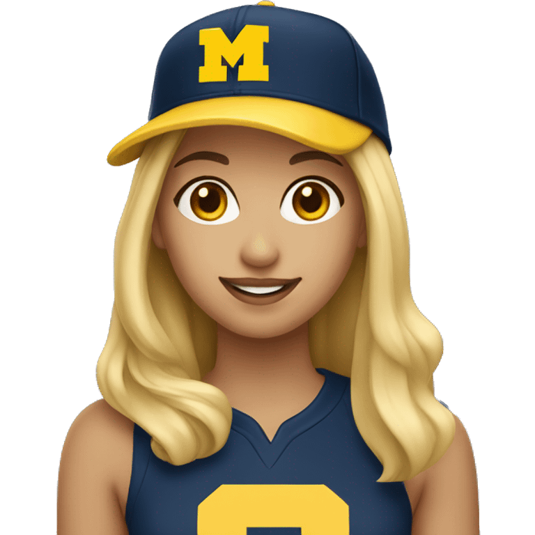 Blonde girl wearing University of Michigan hat emoji